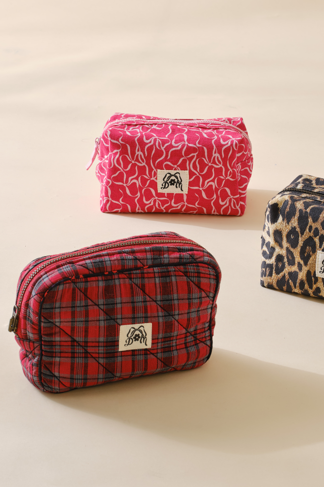 make up bag - red check