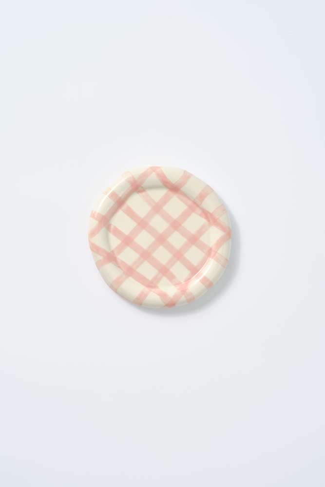 hand painted saucer - pink gingham