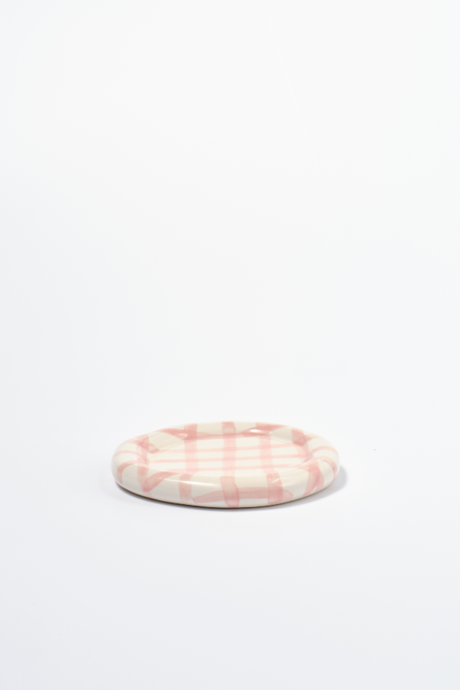 hand painted saucer - pink gingham