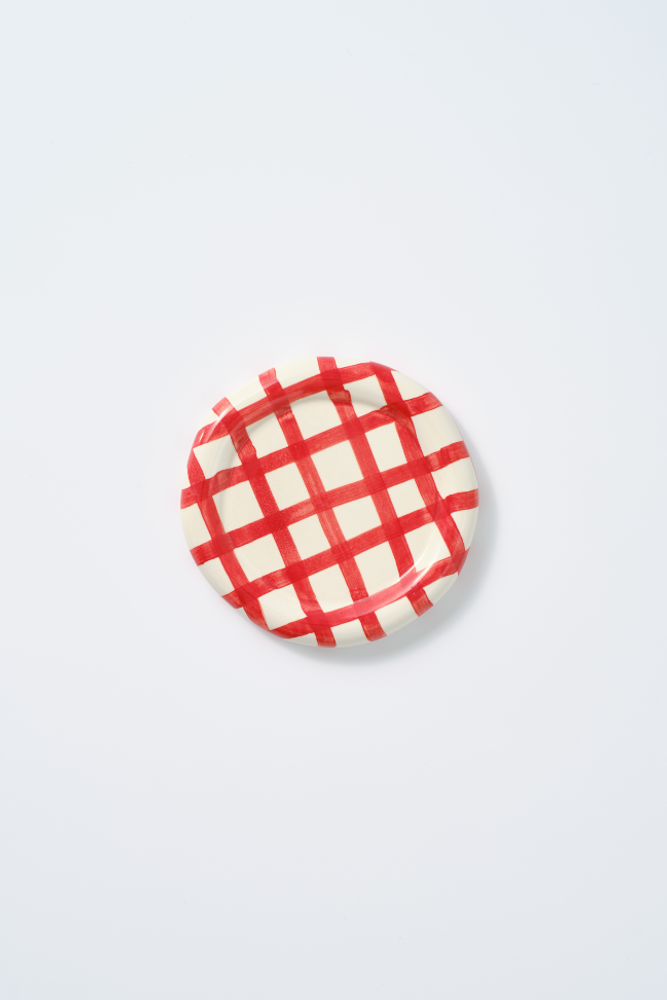 hand painted saucer - red gingham