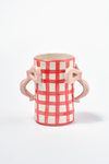 hand painted bow handle vase - red gingham