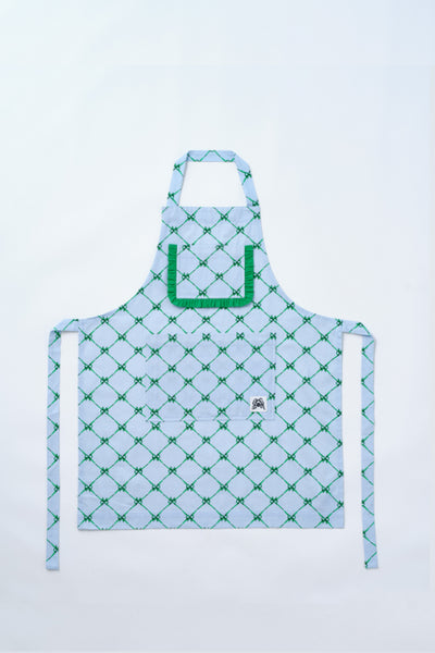 valerie apron - green & blue bow