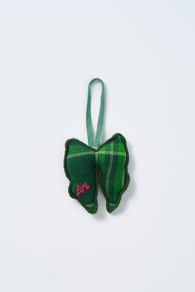 hand made christmas tree decoration - green check bow