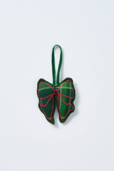 hand made christmas tree decoration - green check bow