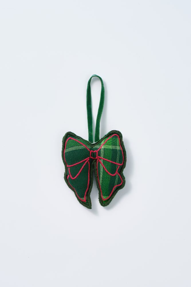 hand made christmas tree decoration - green check bow