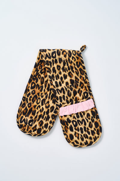 ruffle trim oven gloves - leopard