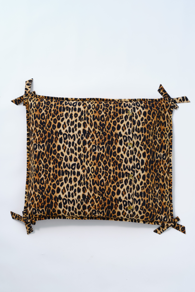 floor cushion pet bed - leopard print with bow detail