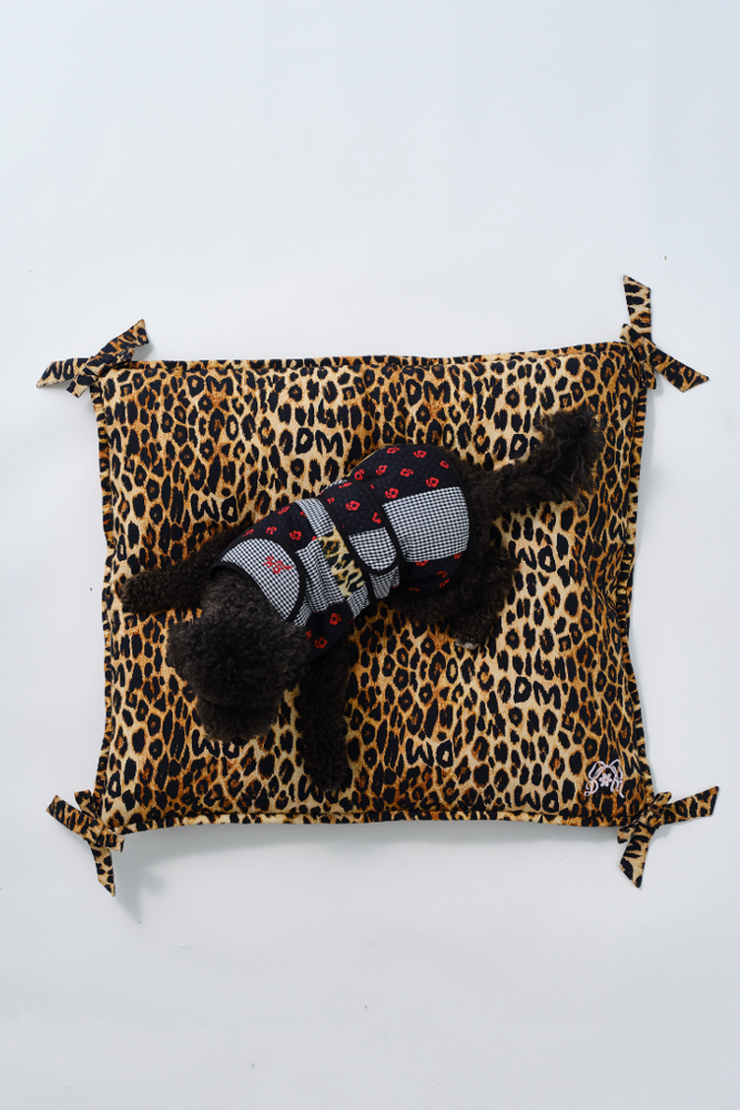 floor cushion pet bed - leopard print with bow detail