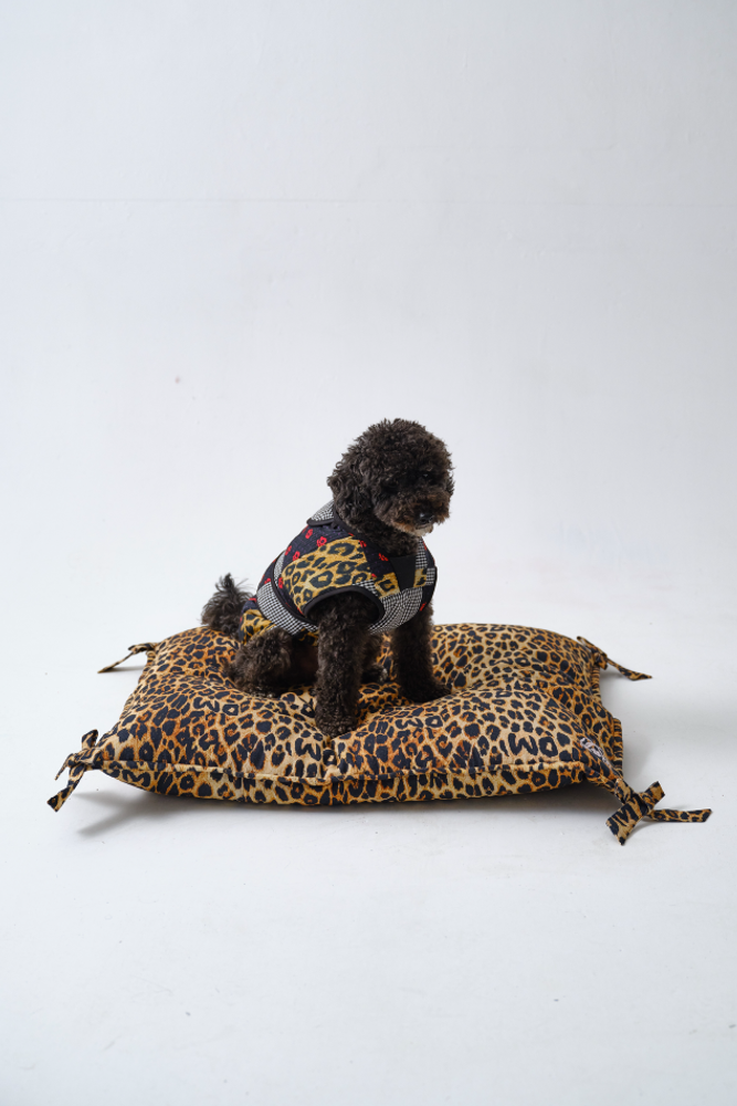 floor cushion pet bed - leopard print with bow detail