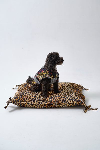 floor cushion pet bed - leopard print with bow detail