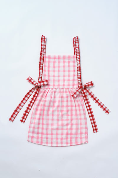 mandy apron - pink & red gingham print