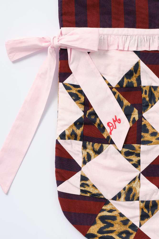 patchwork bow christmas stocking - pink, leopard & stripe