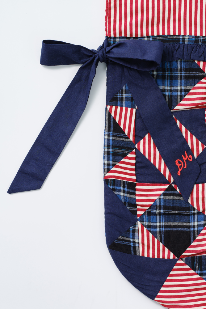 patchwork bow christmas stocking - navy, check & red stripe