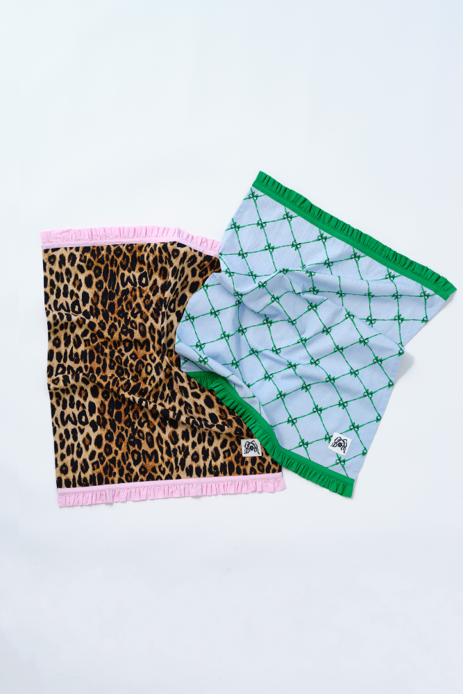 set of 2 ruffle tea towels - leopard & bow print