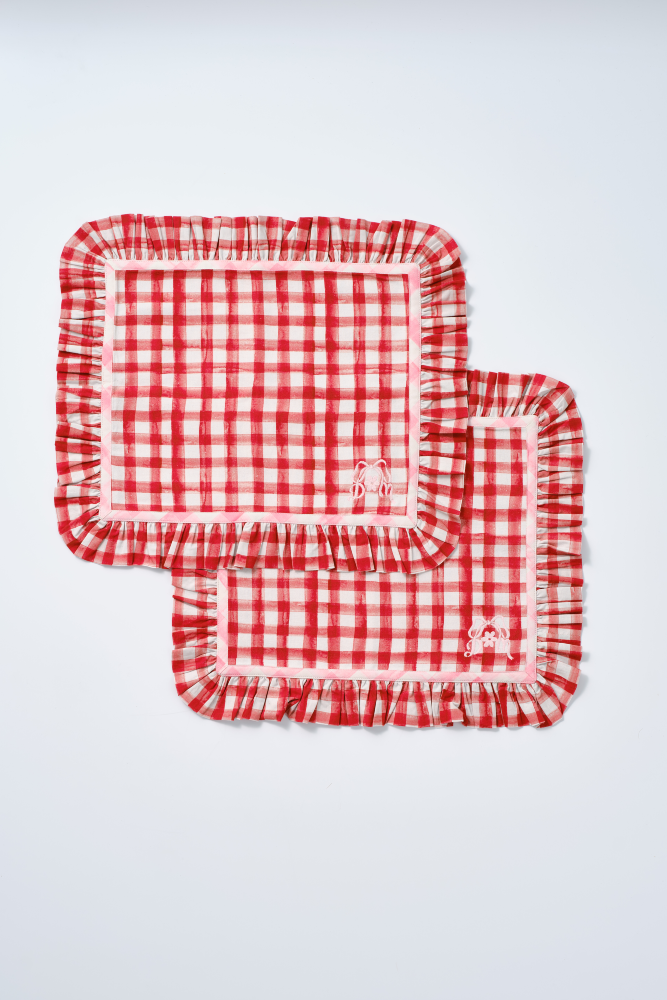 set of 2 ruffle place mats - gingham