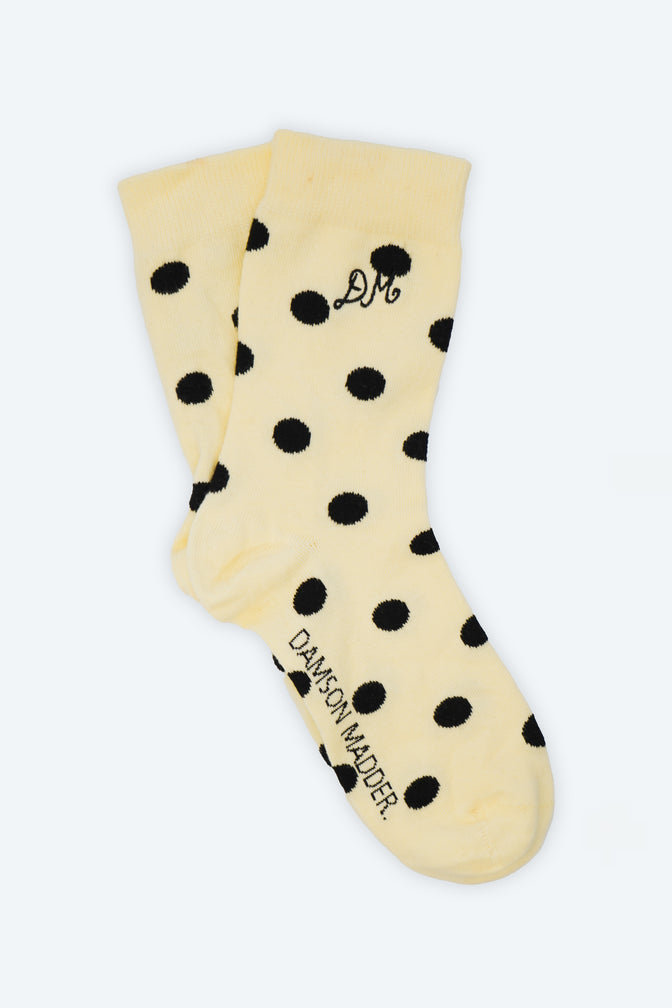 calf length polkadot socks butter/black