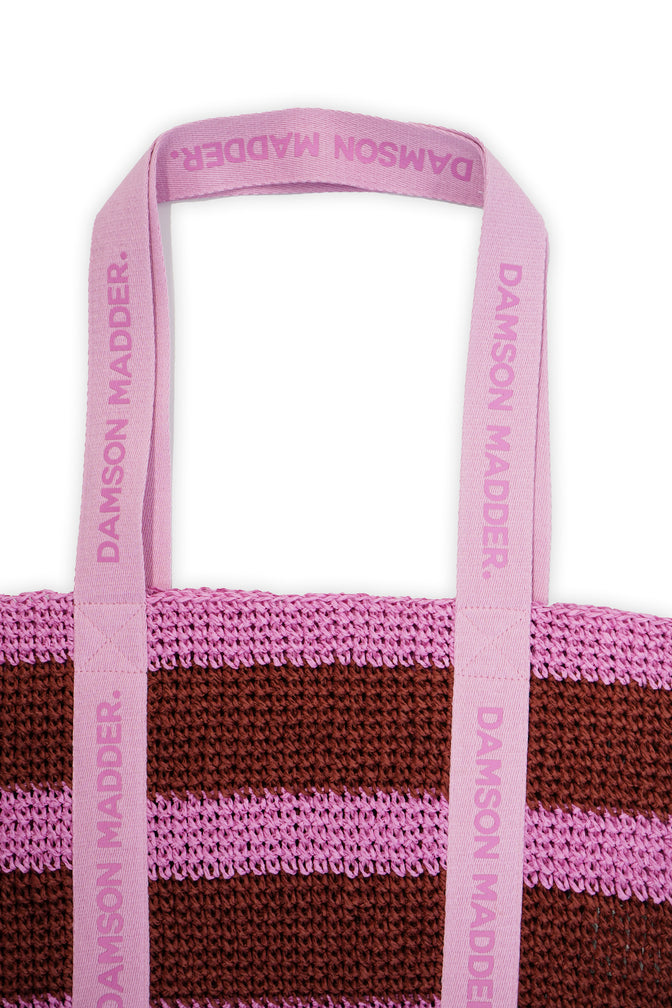 Stripe Raffia Tote Bag Pink/Red