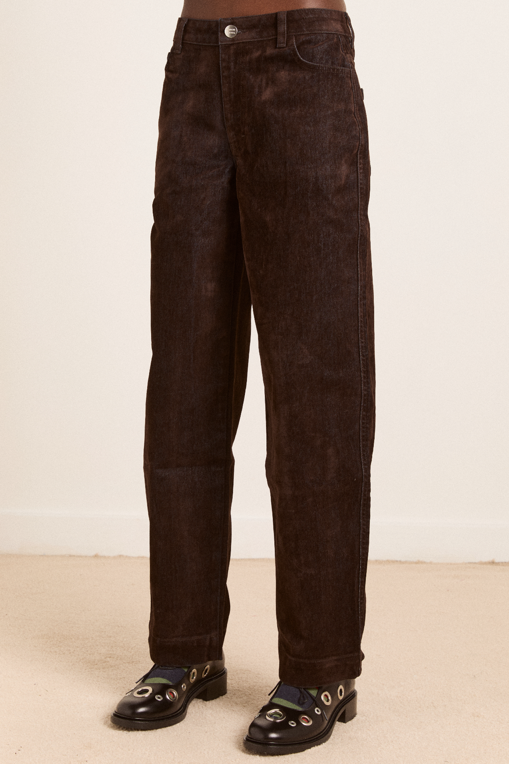 drew flocked denim jeans - chocolate brown
