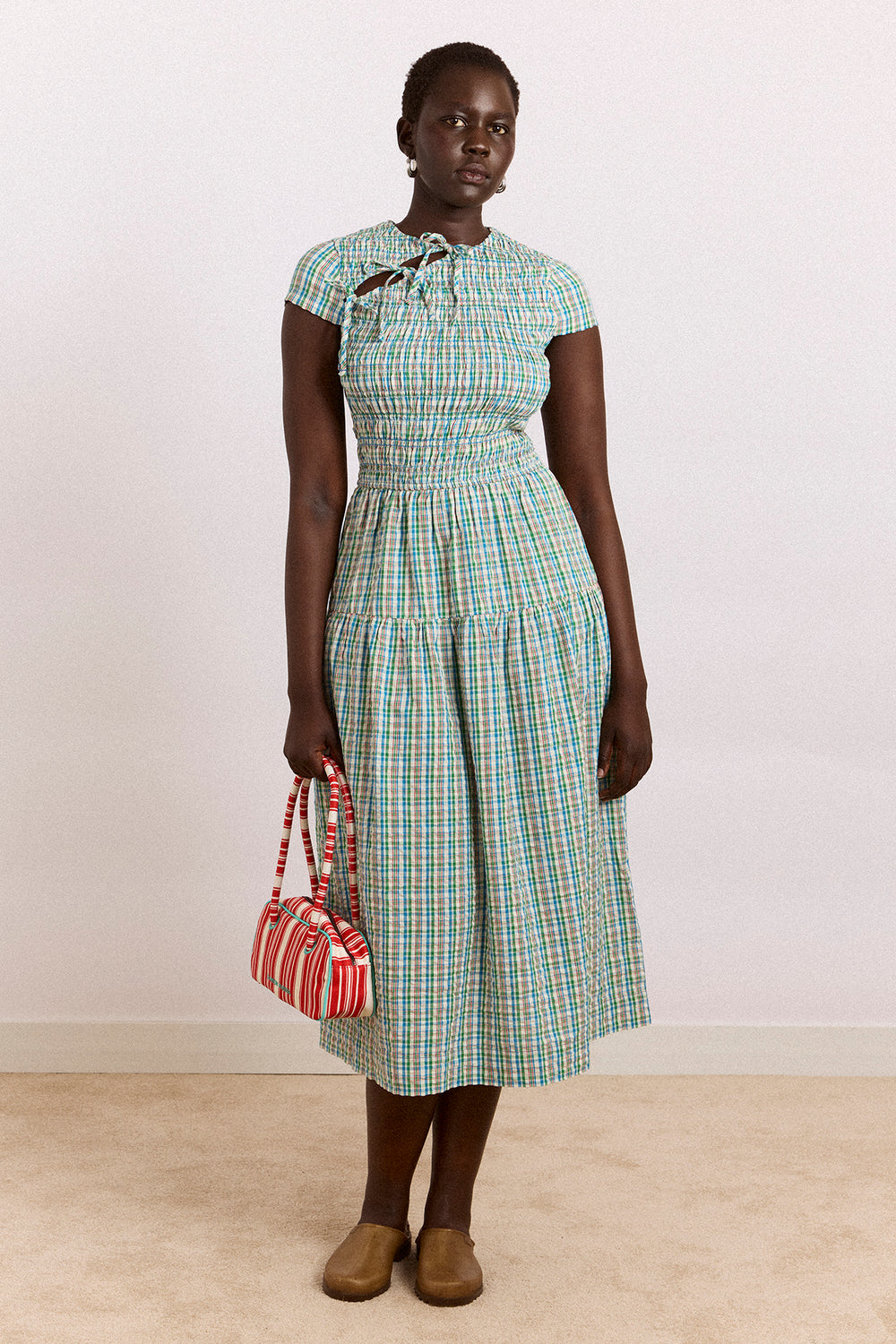 Ebba Midi Dress - Picnic Blue Check Damson Madder Ebba Midi Dress - Picnic Blue Check Damson Madder