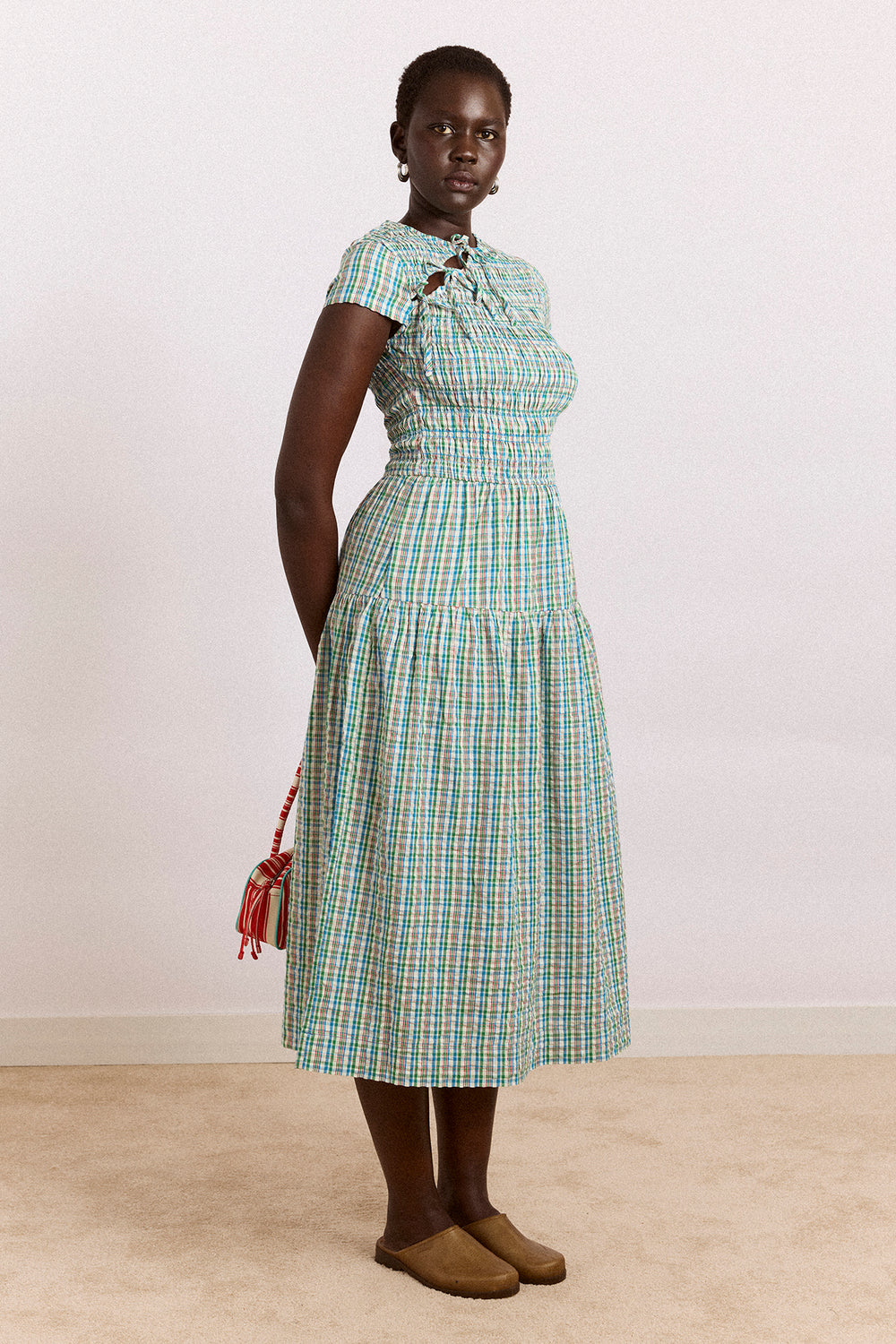 Ebba Midi Dress - Picnic Blue Check Damson Madder Ebba Midi Dress - Picnic Blue Check Damson Madder