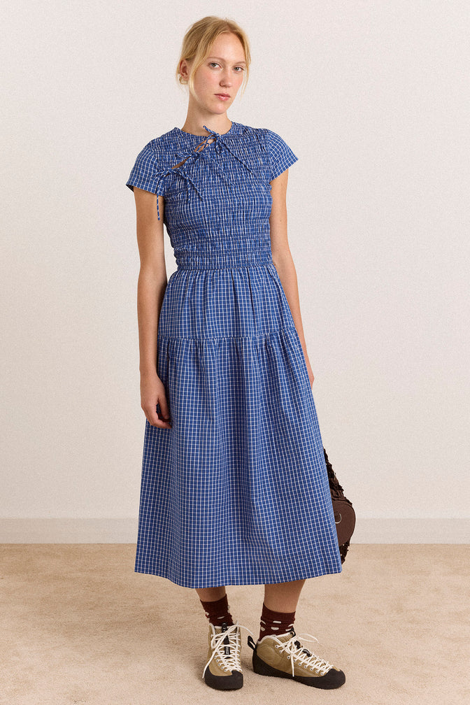 Ebba Midi Dress - Blue Check