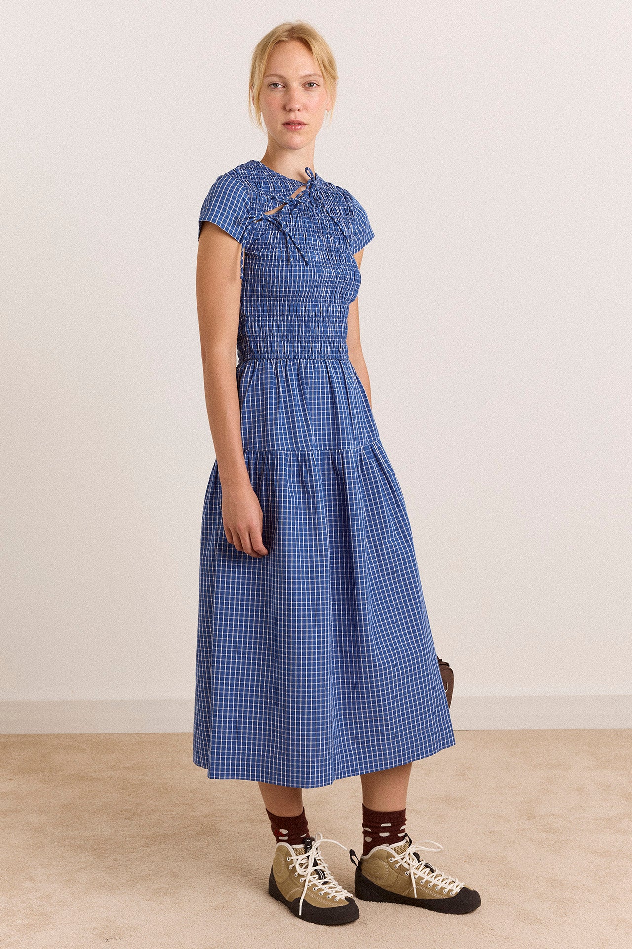 Ebba Midi Dress - Blue Check – Damson Madder