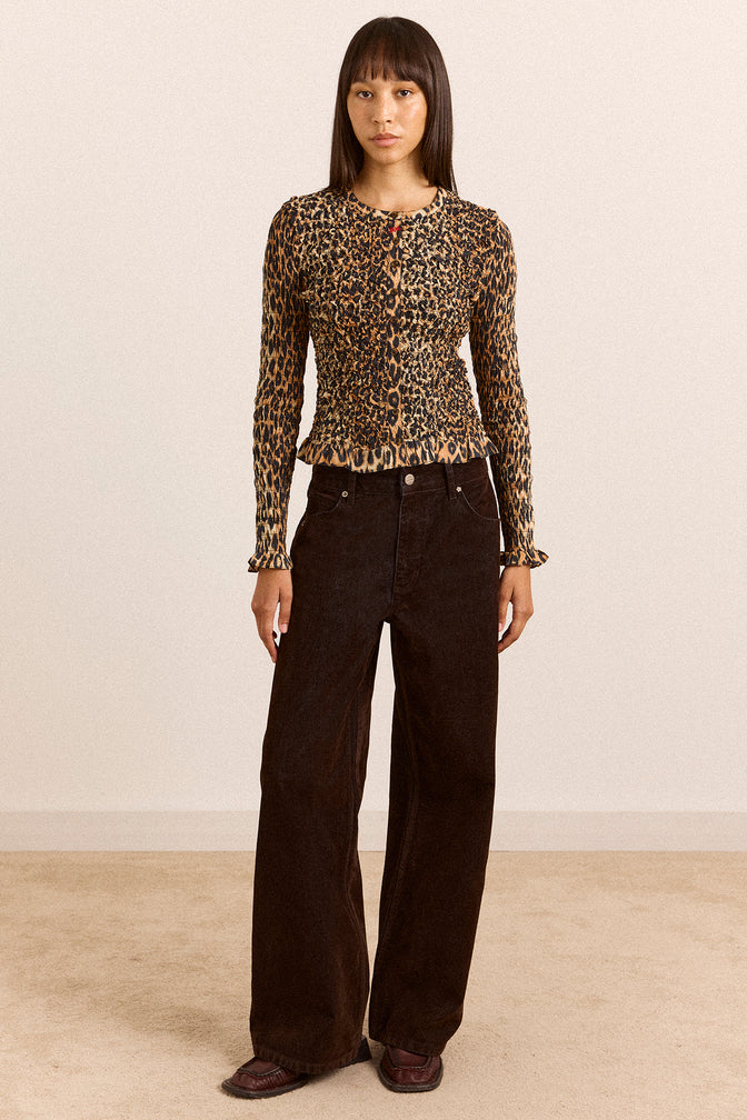 Elliana Smocked Cardi - Leopard