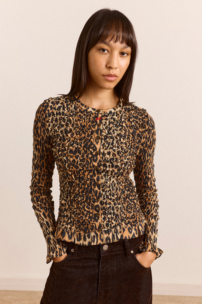 Elliana Smocked Cardi - Leopard