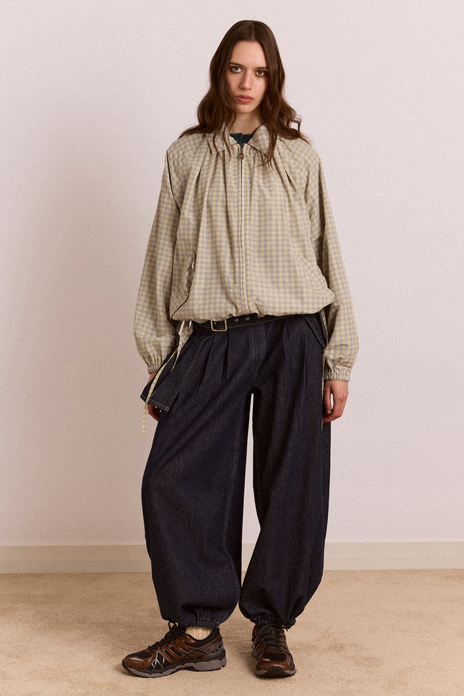 Lailah Lightweight Bomber - Oyster Gingham