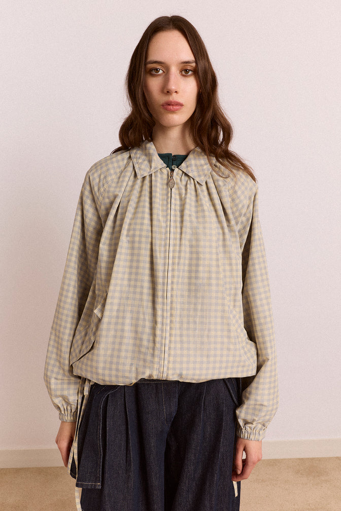 Lailah Lightweight Bomber - Oyster Gingham