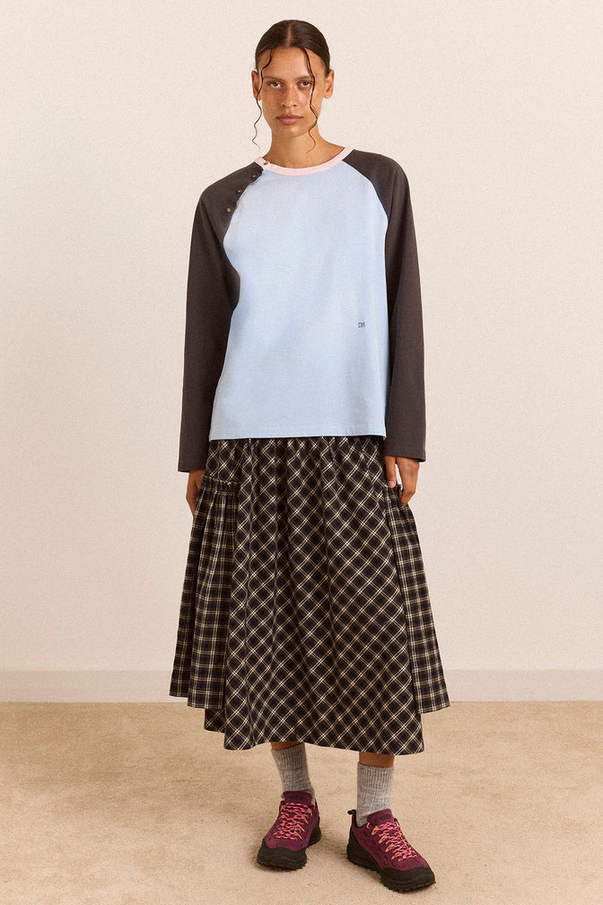 Berta Midi Skirt - Navy Green Check