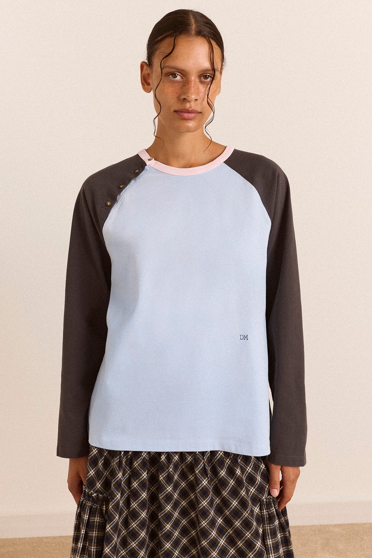 Enzo Raglan Tee - Blue/Charcoal – Damson Madder