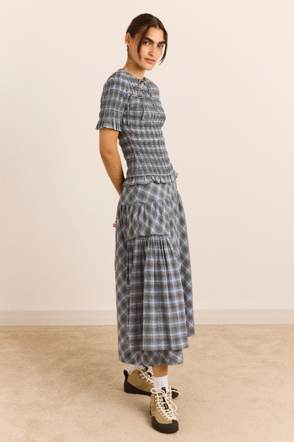 Berta Midi Skirt- Blue Pepper Check