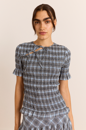 Ebony Blouse - Blue Pepper Check