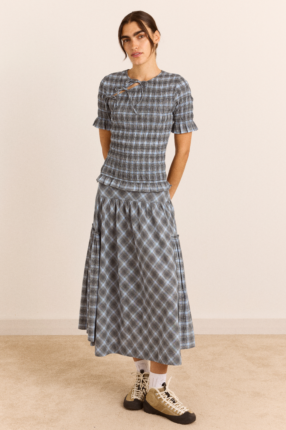 Berta Midi Skirt- Blue Pepper Check