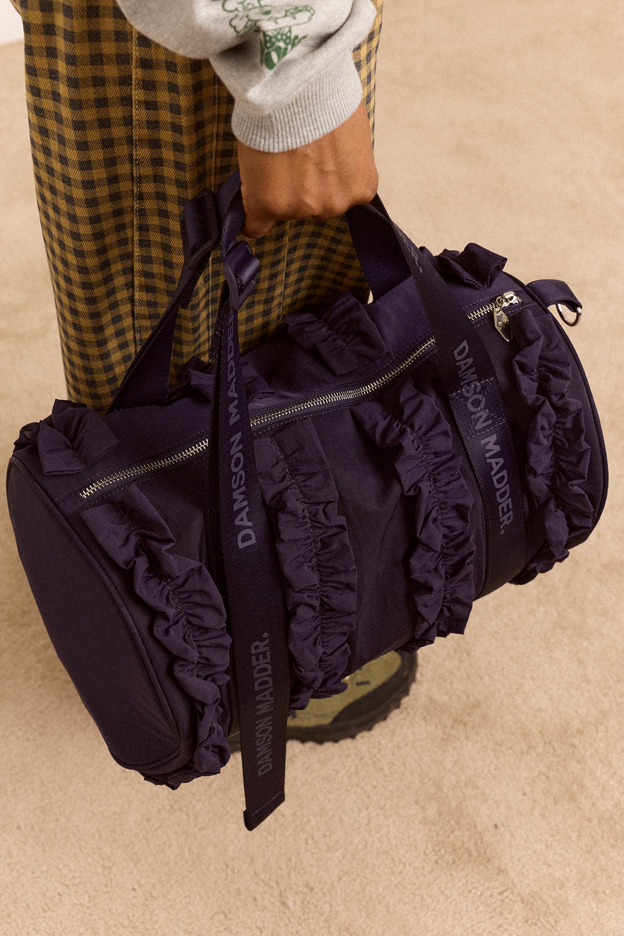 Brooke Frill Barrel Bag In Navy – Damson Madder