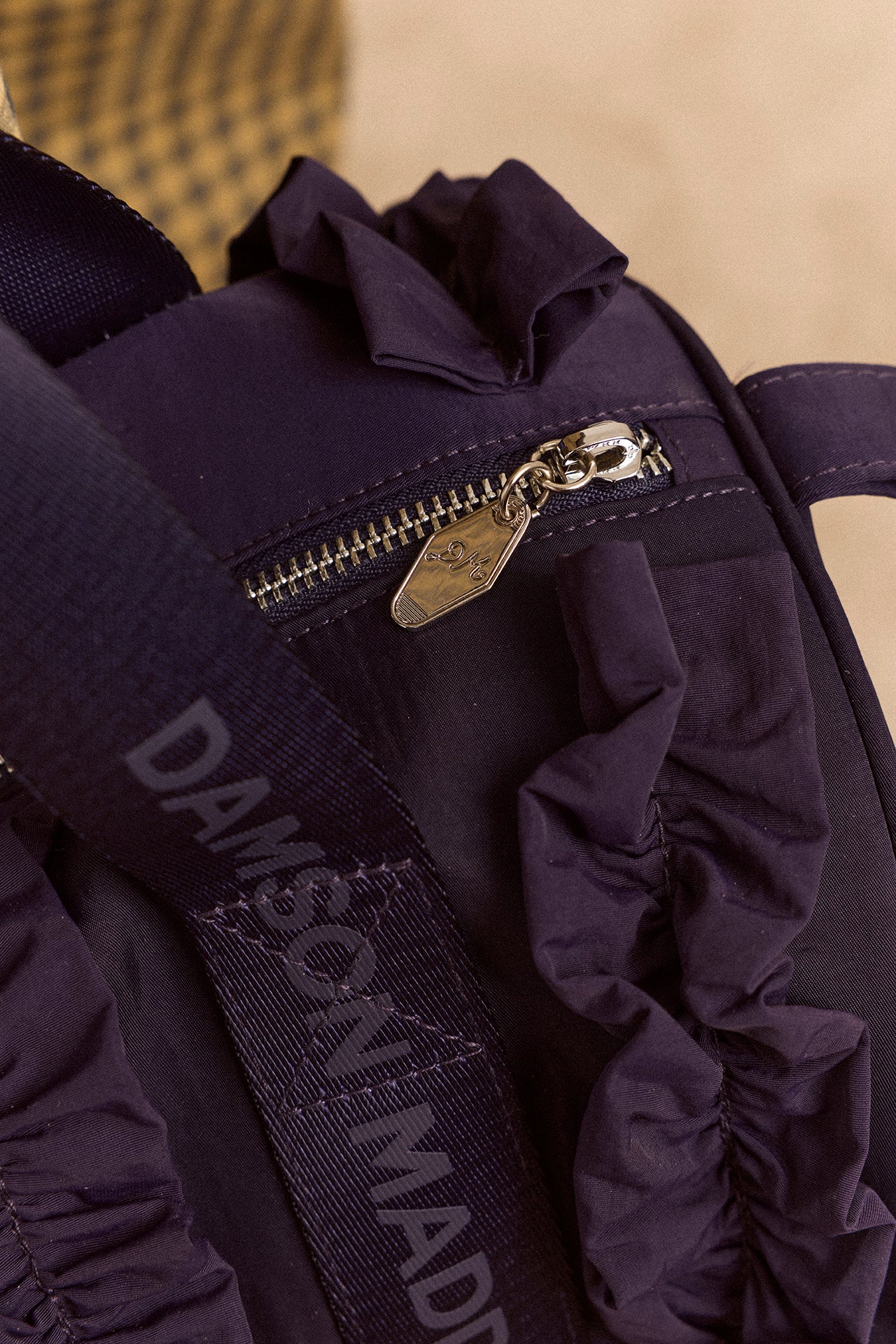 Brooke Frill Barrel Bag In Navy – Damson Madder