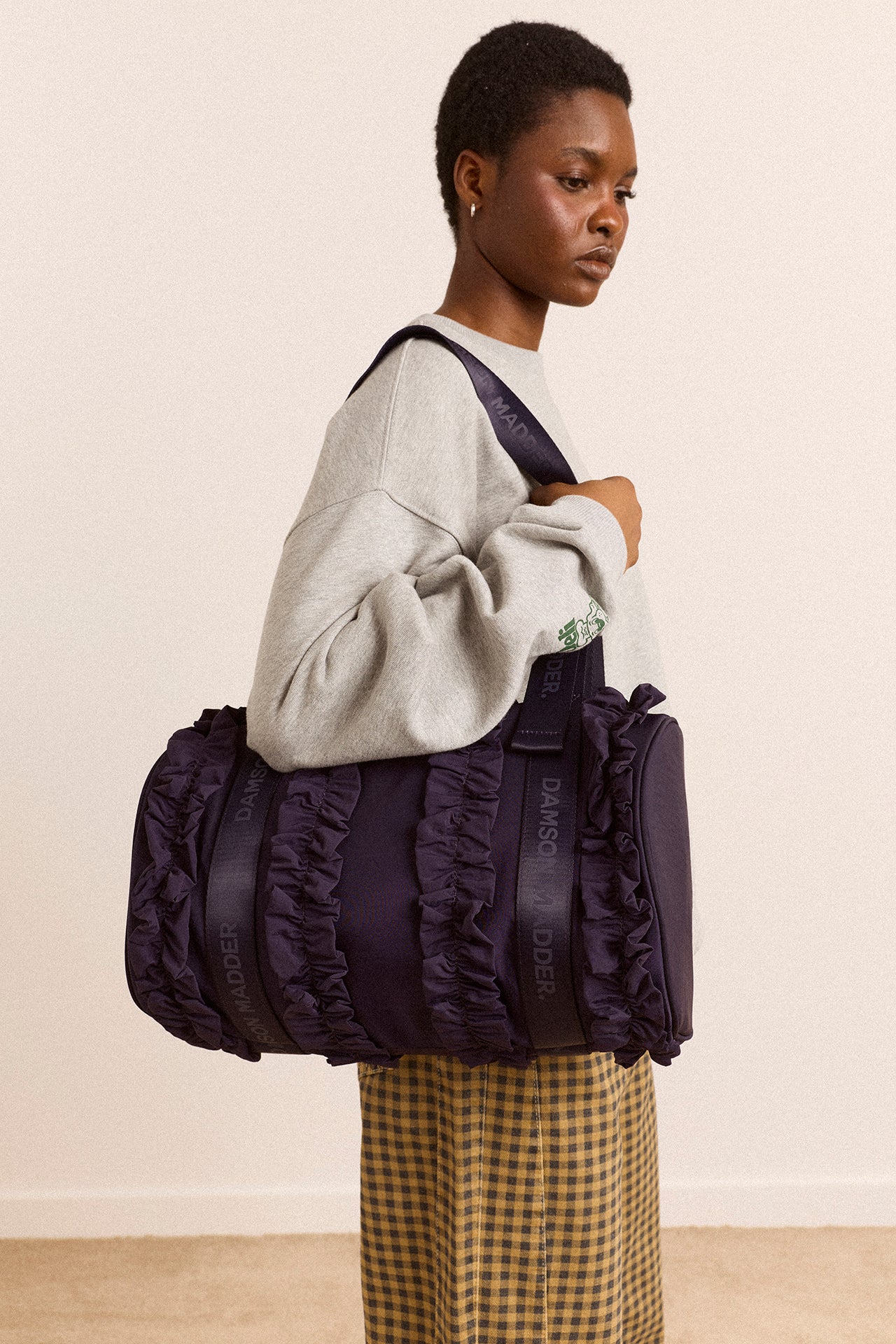 Brooke Frill Barrel Bag In Navy – Damson Madder