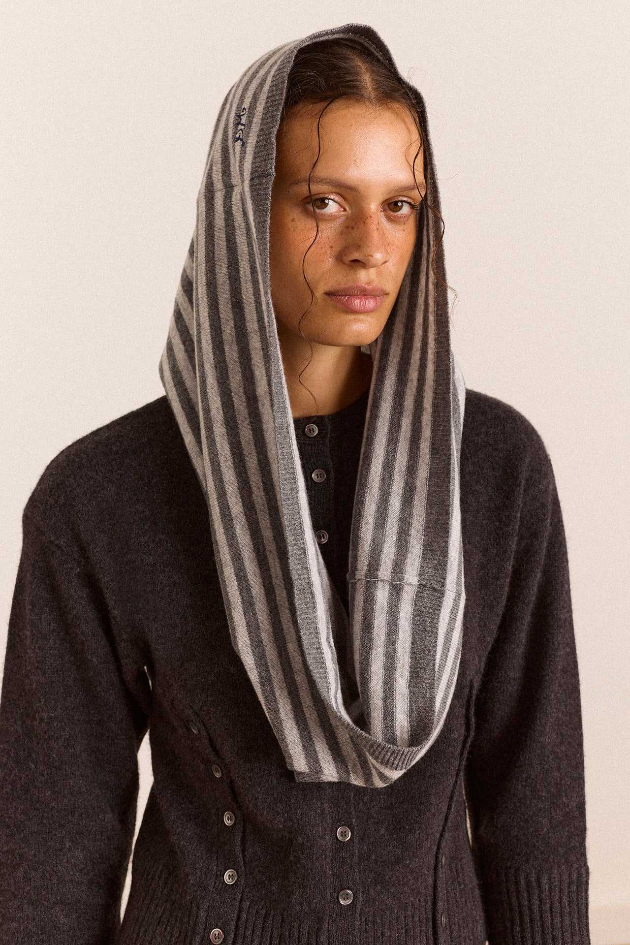 Merino Wool Snood Scarf - Grey/Charcoal Stripe – Damson Madder