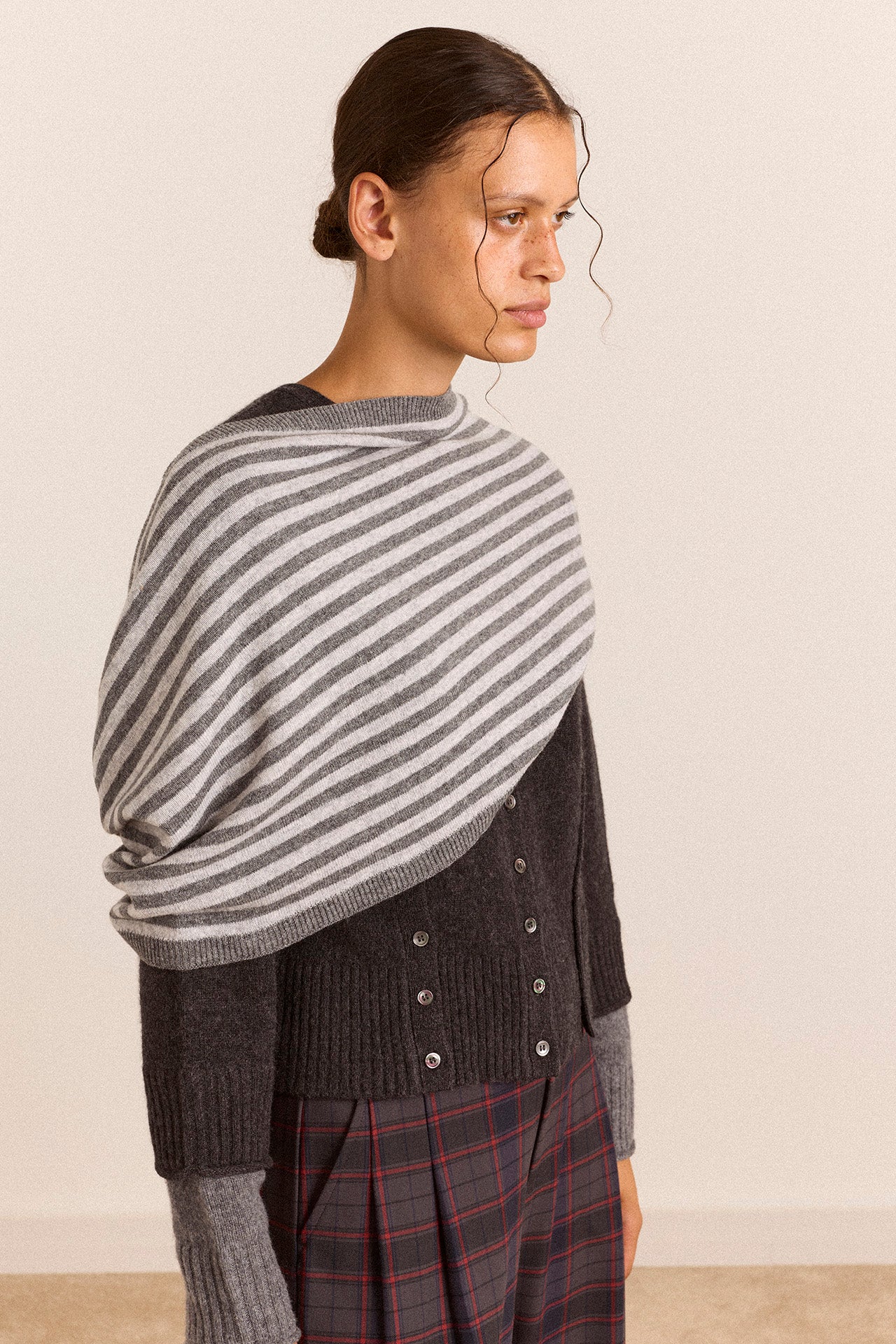 Merino Wool Snood Scarf - Grey/Charcoal Stripe – Damson Madder