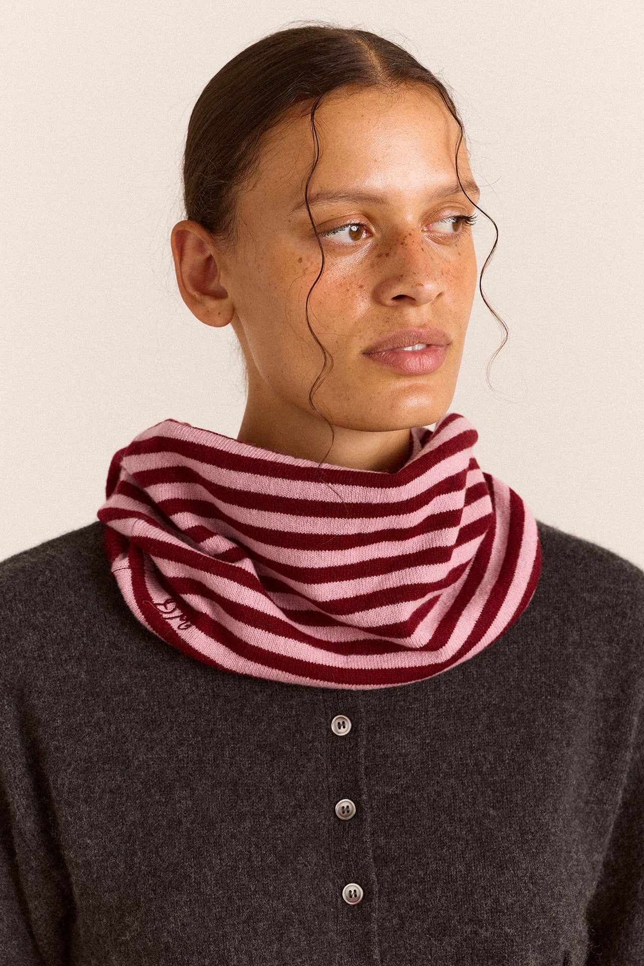 Merino Wool Snood Scarf - Pink/Red Stripe – Damson Madder
