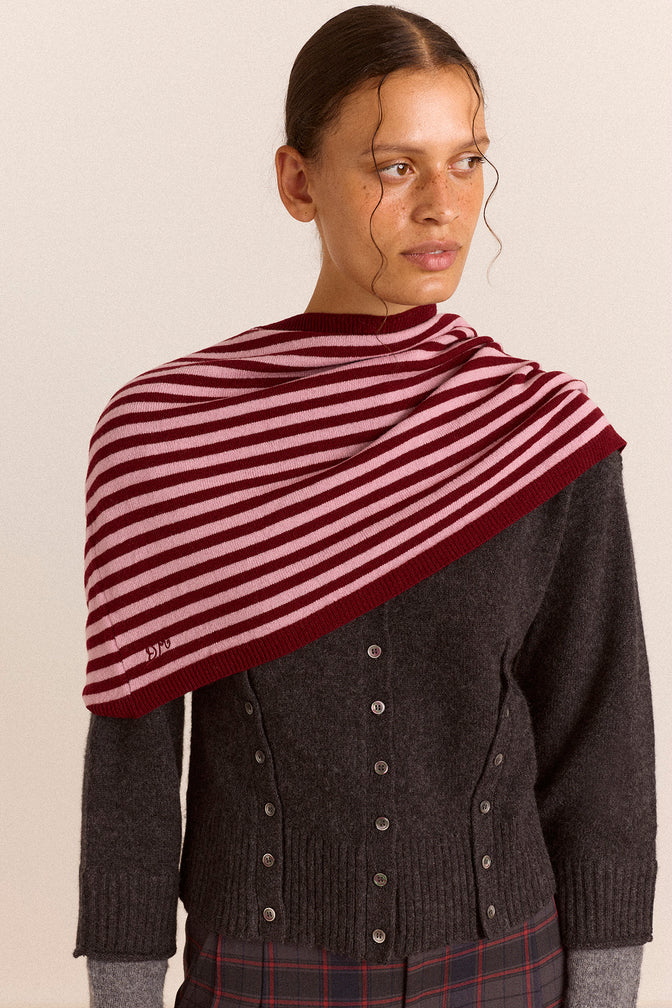 Merino Wool Snood Scarf - Pink/Red Stripe