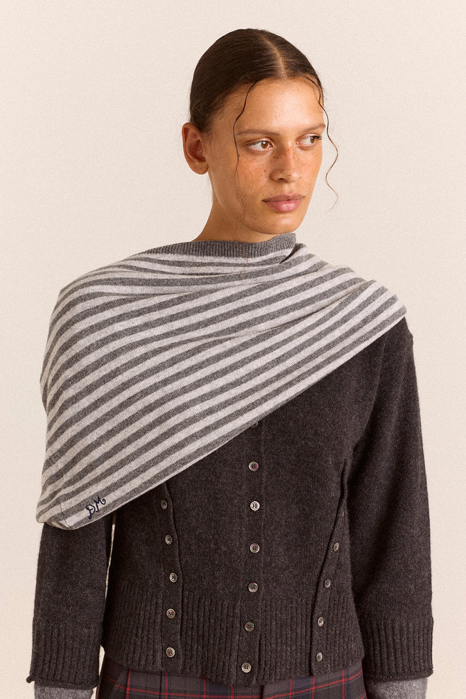 Merino Wool Snood Scarf - Grey/Charcoal Stripe