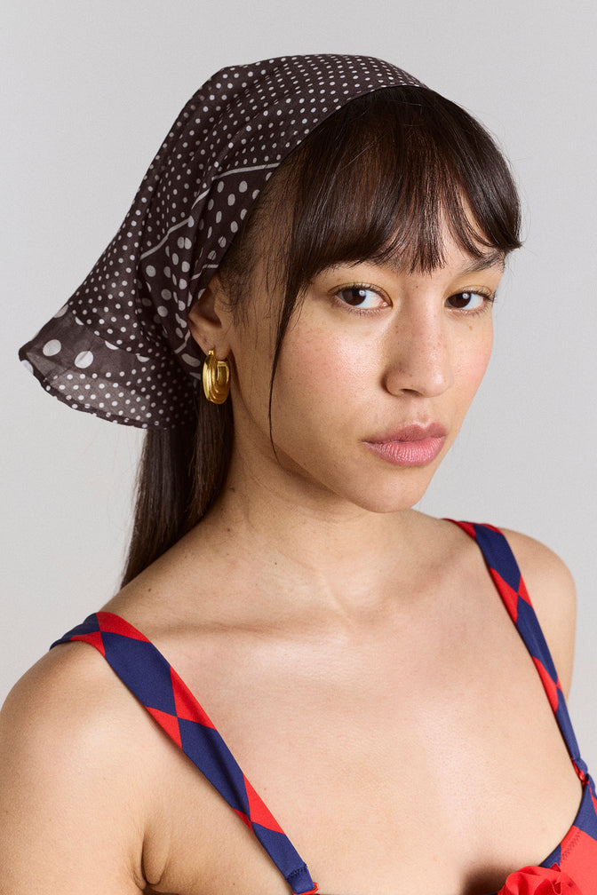 frill edge headscarf - washed black spot stripe print