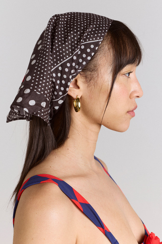 frill edge headscarf - washed black spot stripe print