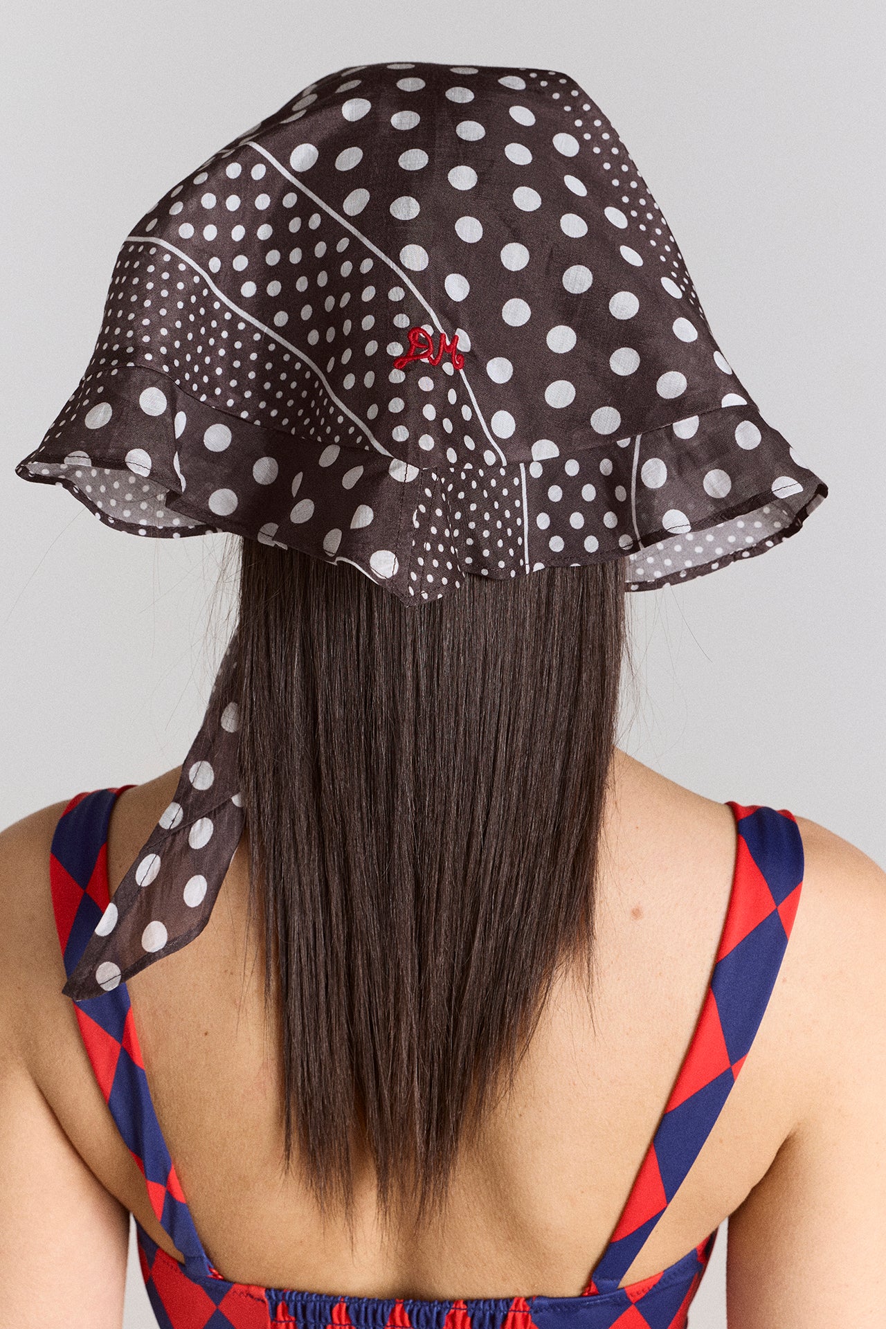 Frill Edge Headscarf - Washed Black Spot Stripe Print – Damson Madder