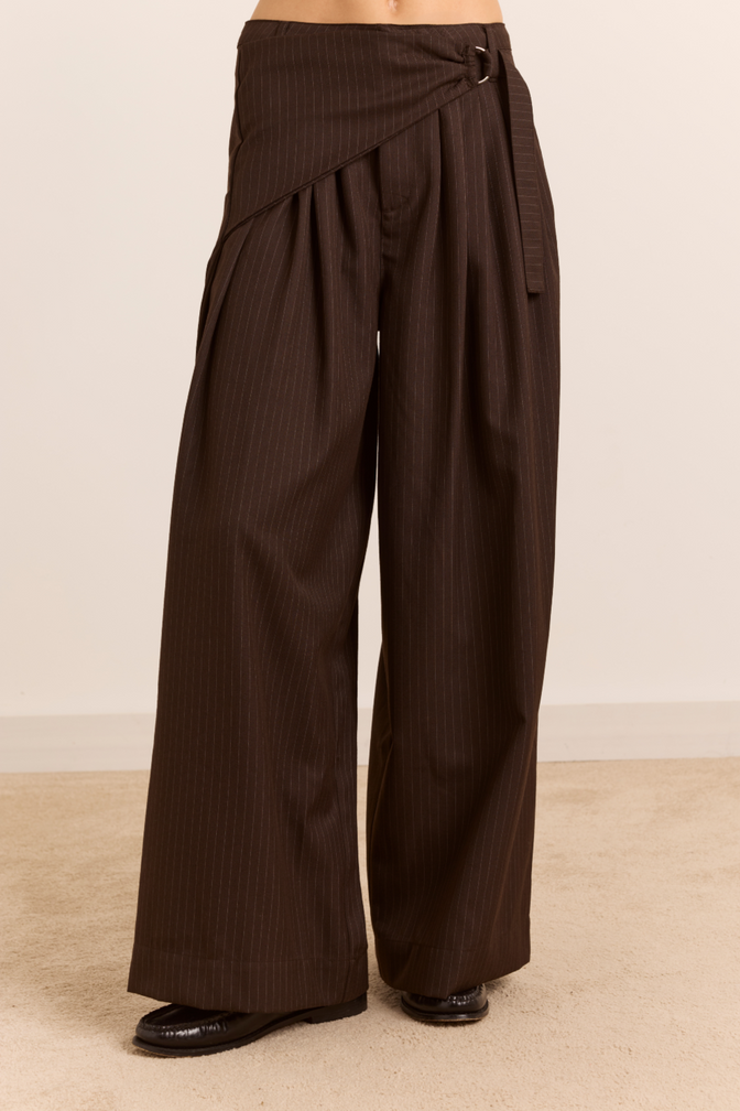 Fabia Trouser - Choc Pinstripe