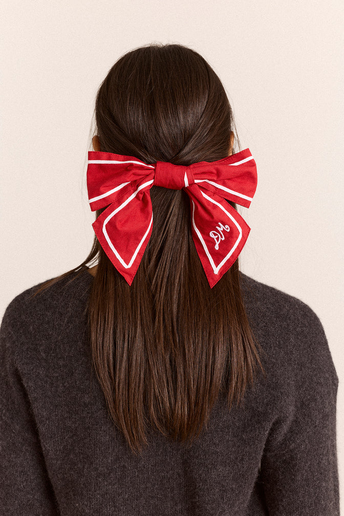 Sailor Bow Clip - Red With White Piping