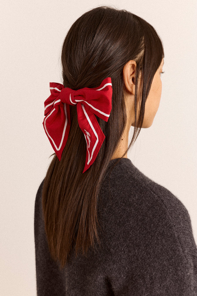 Sailor Bow Clip - Red With White Piping