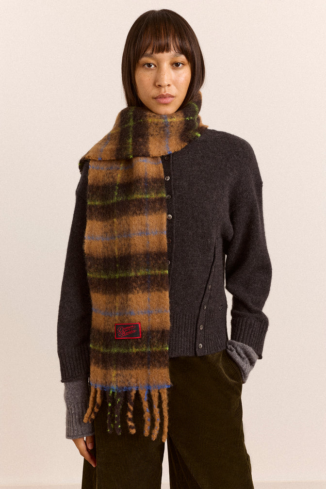 DM Fluffy Scarf - Tan Check